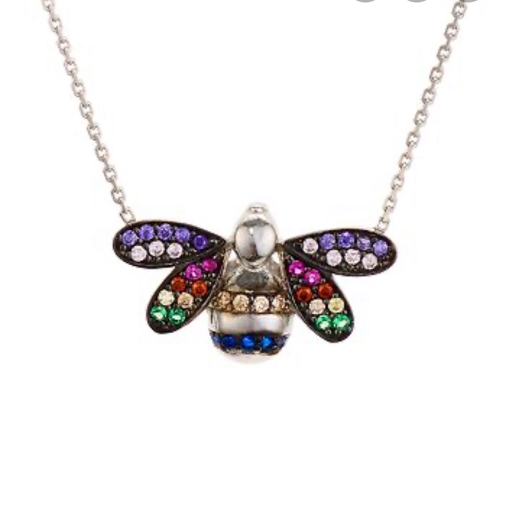 Aqua Silver with gold plated Multicolor bee necklace